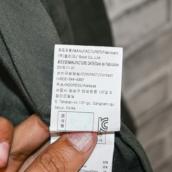 SOLID HOMME Men's Linen zip up Shirt in olive green size 48 - Picture 7 of 8